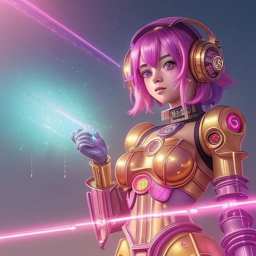 Steampunk Kawaii C-3PO with Neon Sky