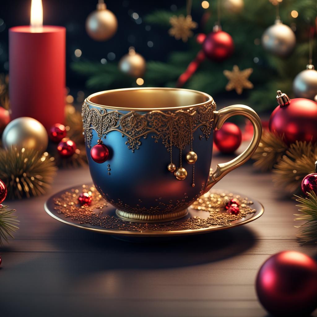 Christmas Mug with Festive Decoration: Detailed Matte Painti...
