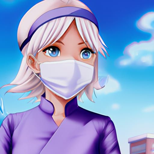 Anime-Style Illustration: Cute Nurse in Surgical Scrubs