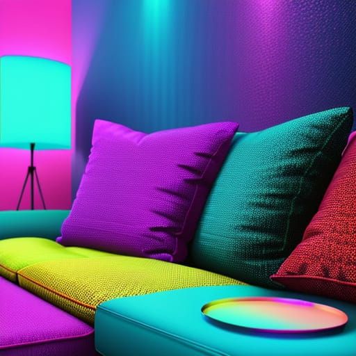 Person Relaxing on Couch in Synthwave Digital Art