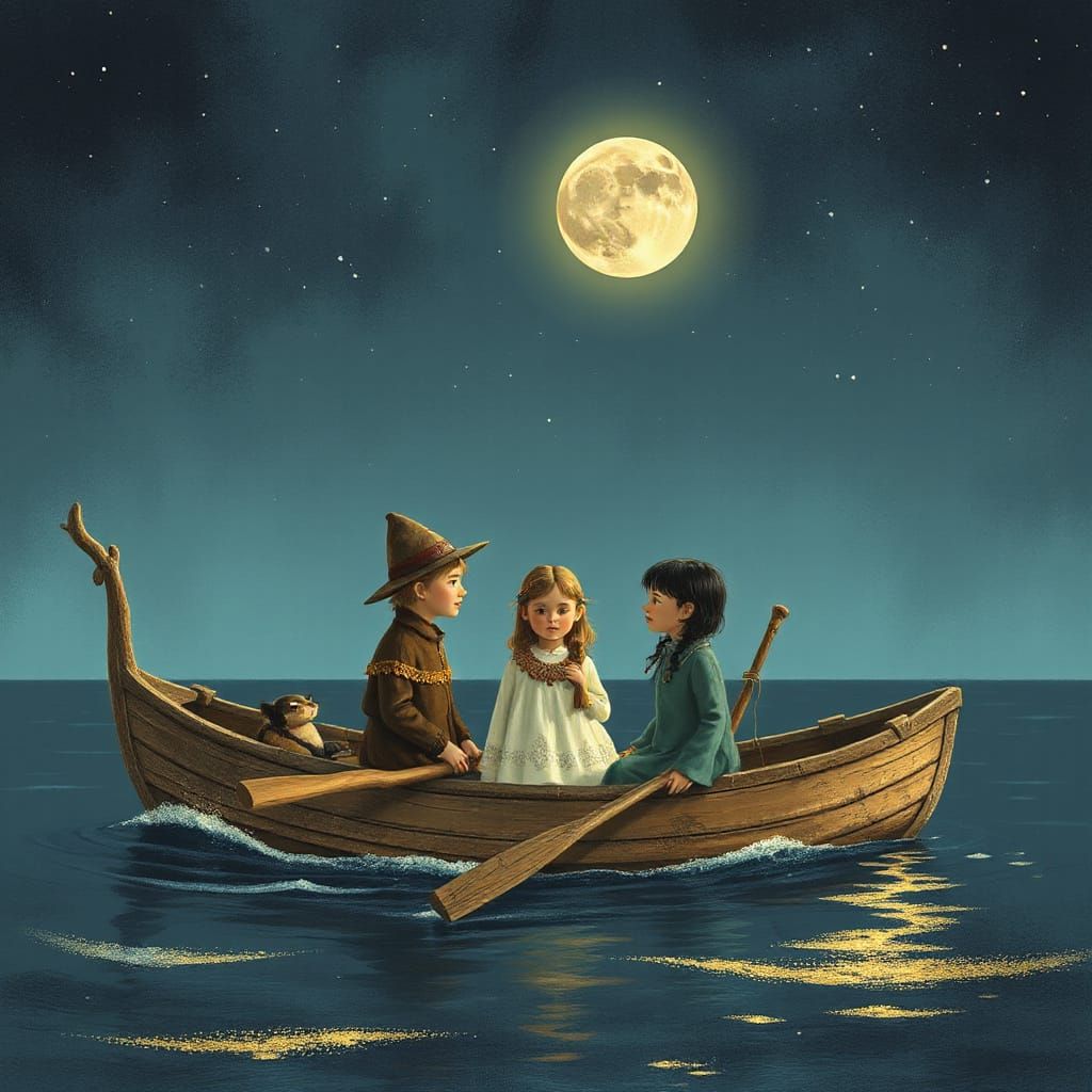 Dreamy Moonlit Sailors Fish for Herring in a Crystal Sea