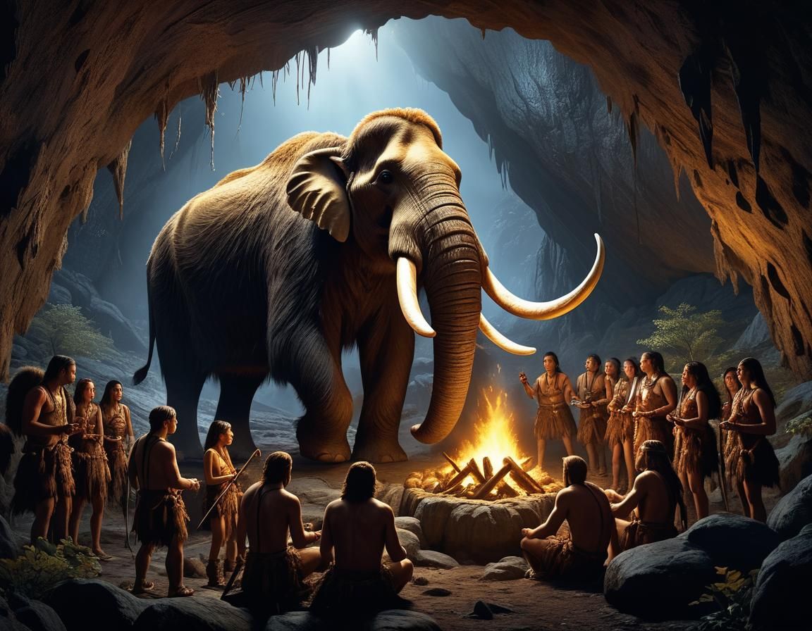 Prehistoric Feast: Mammoth Roast in Cave
