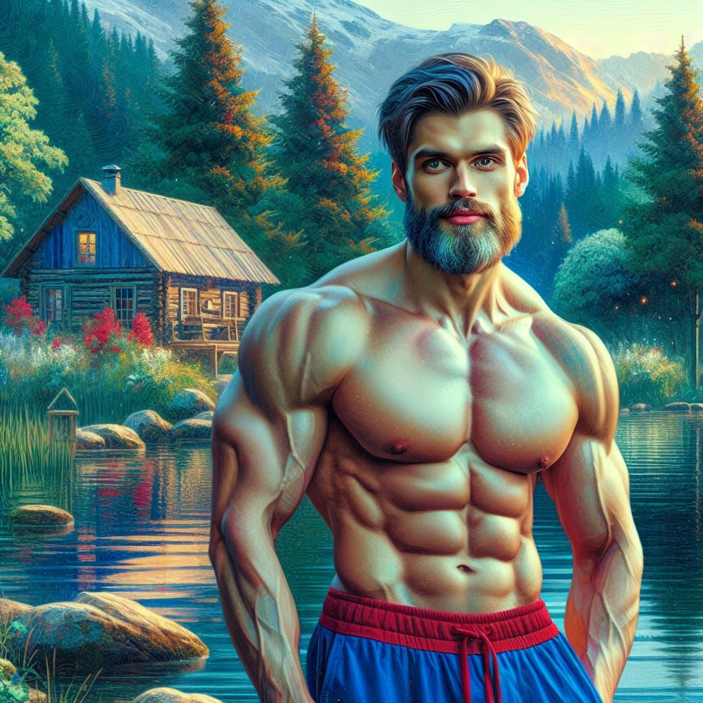 Muscular Man Portrait as Fantasy Concept Art