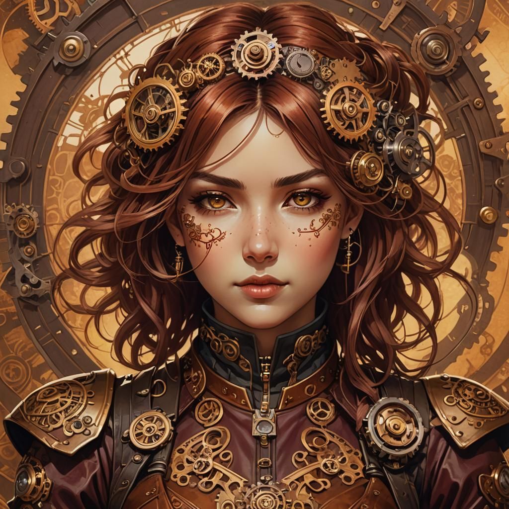 Steampunk Manga Girl Portrait with Autumnal Accents