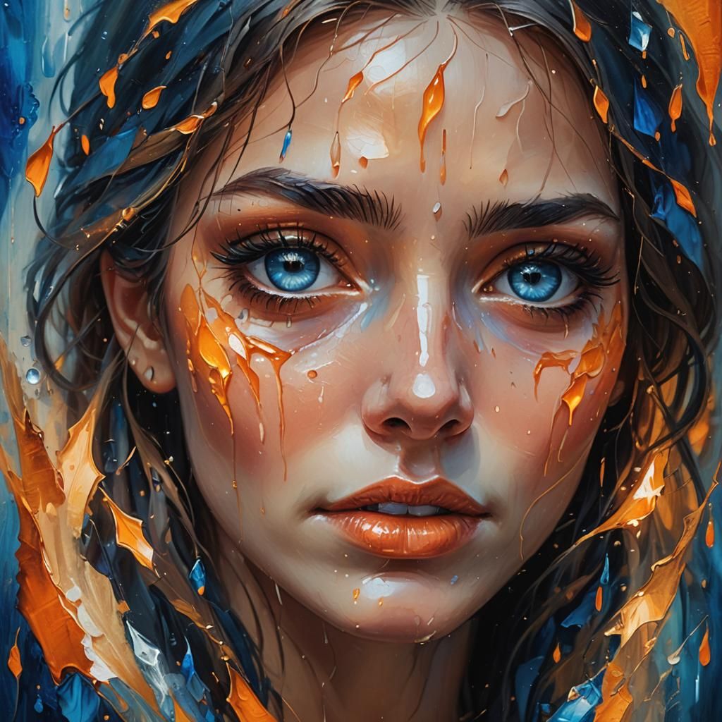 Crying Woman: Fantasy Art in Vibrant Oils