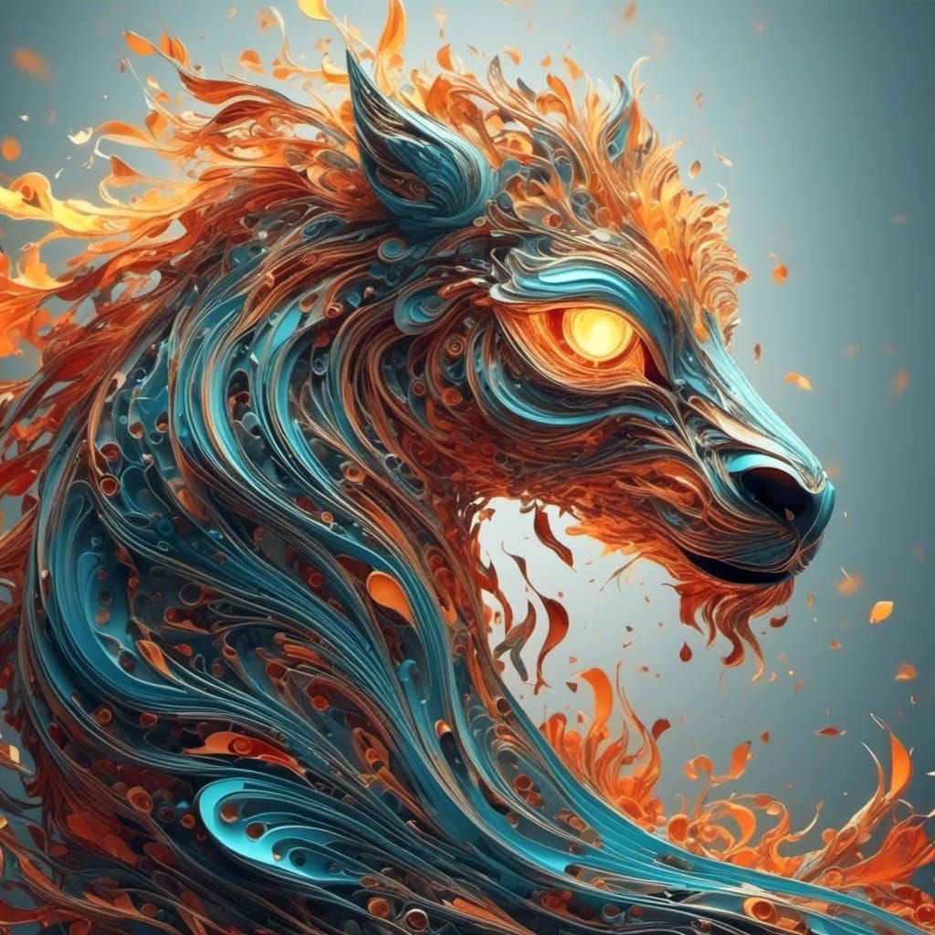 Fiery Skeleton Horse with Abstract Fractal Design