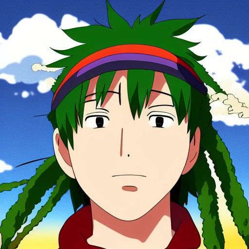 Ghibli-Style Anime Smoker in Rasta Colors
