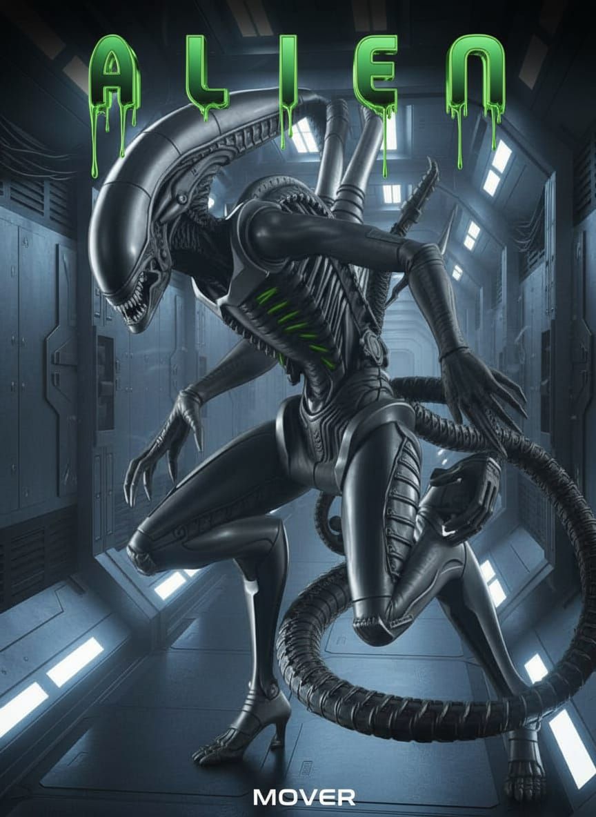 Alien Movie Poster: Xenomorph in Dark Corridor