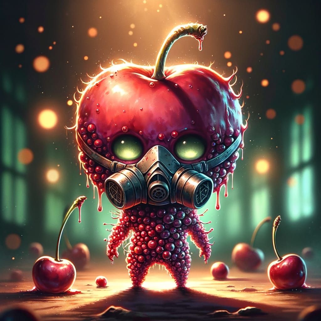 Cherry Chibi Undead in Watercolor Style