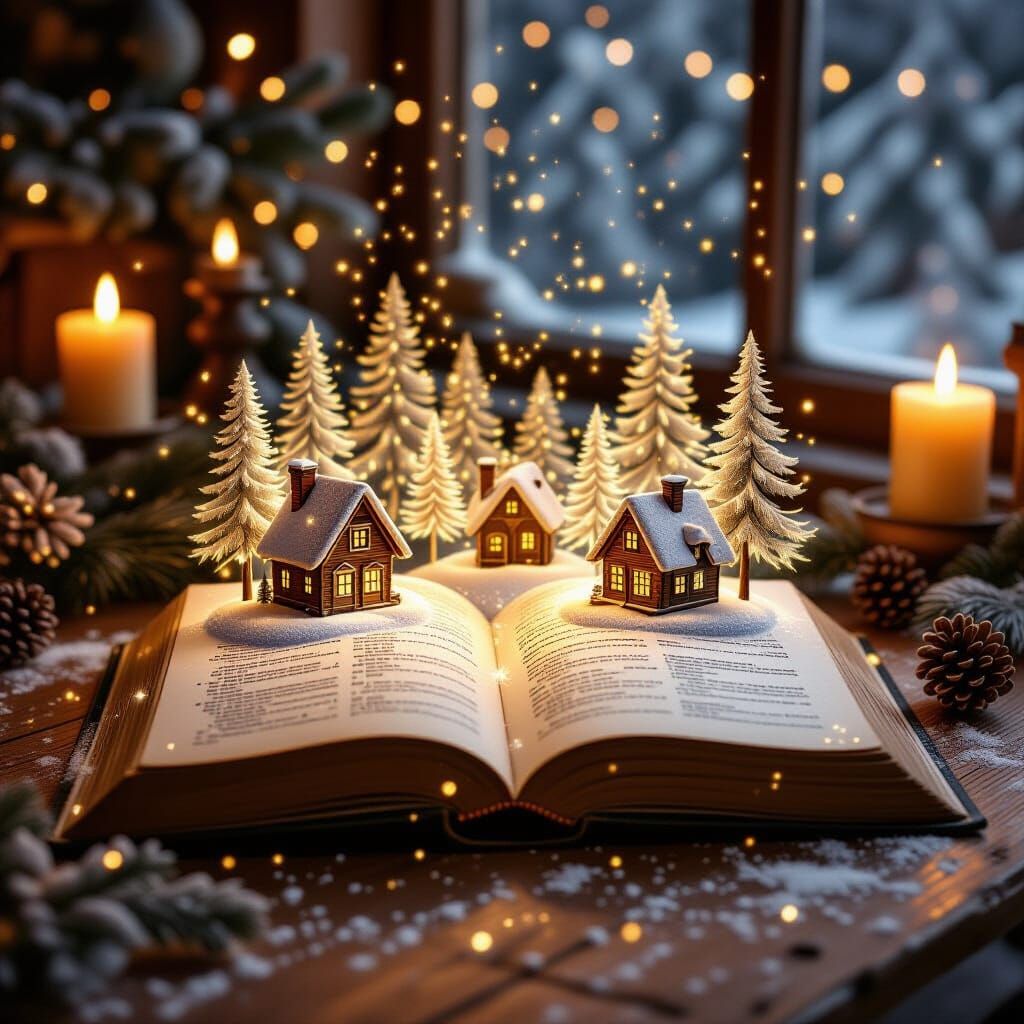 Enchanted Christmas Storybook Scene with Holographic Winter ...