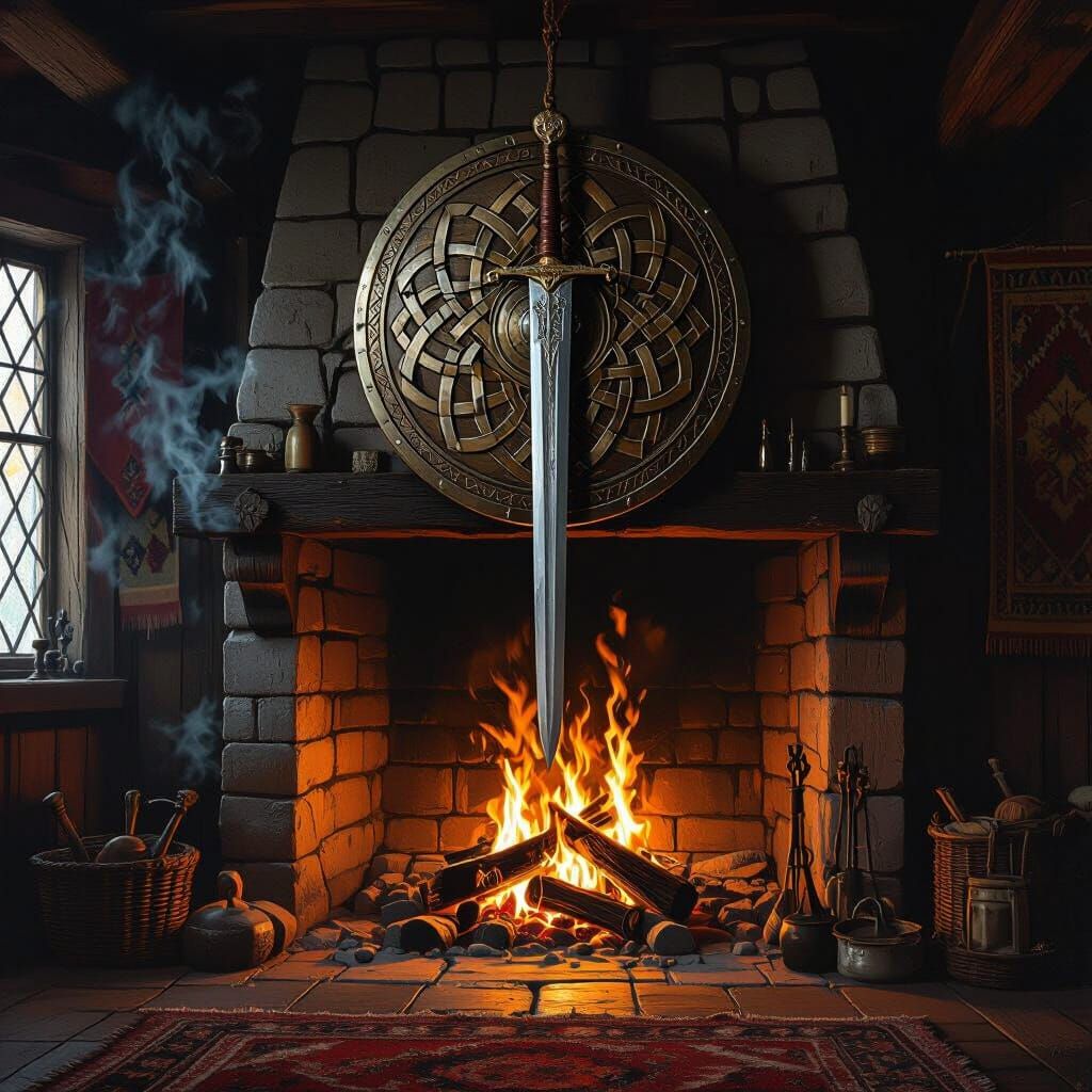 Viking Hall Hearthside: Carolingian Sword and Shield