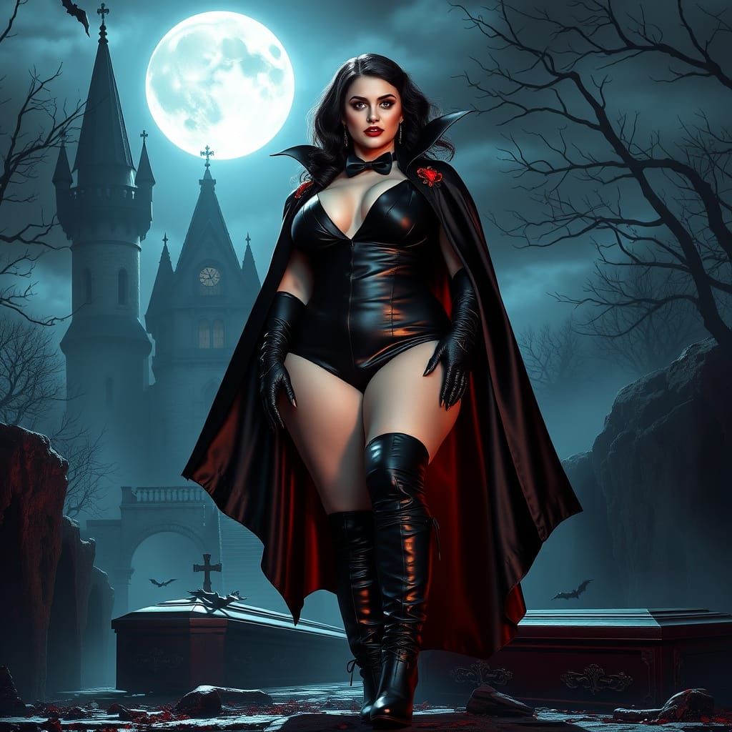 Sultry Vampire Countess in Black Tie Horror Fashion