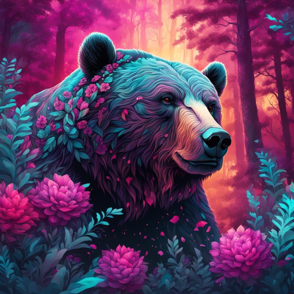 Hyperrealistic Bear in a Magical Forest