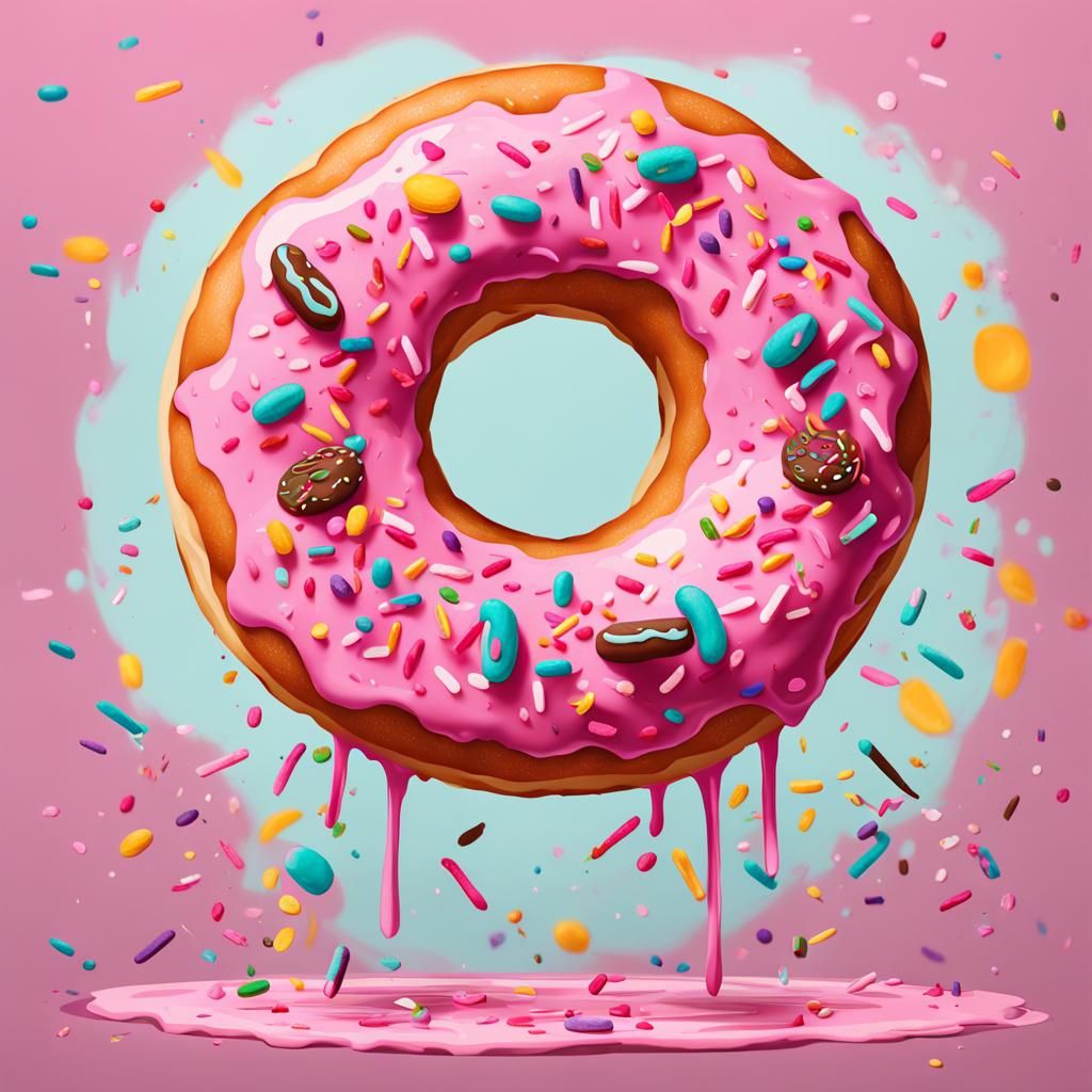 Dancing Donut with Pink Frosting, Abstract Art