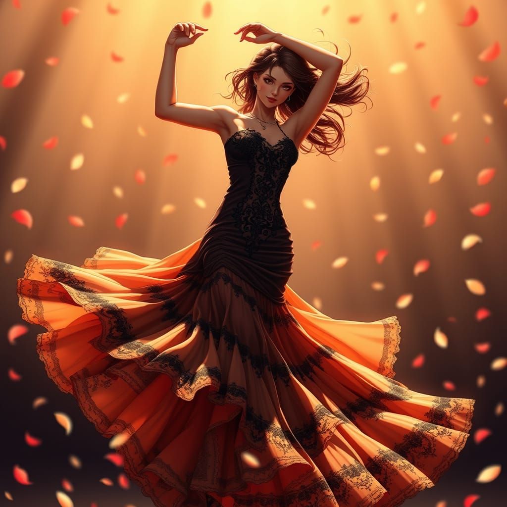 Dynamic Anime Flamenco Dancer in Motion
