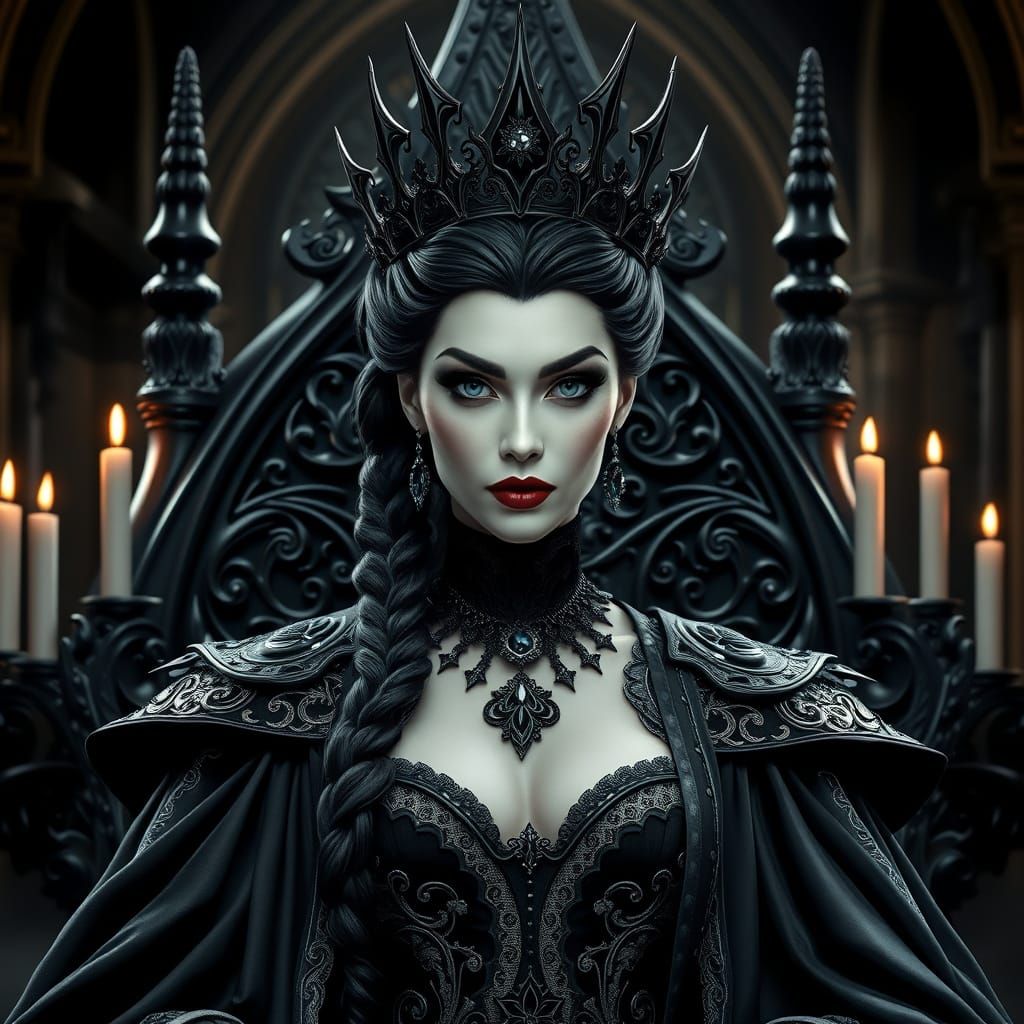 Evil Queen on Obsidian Throne in 3D Render