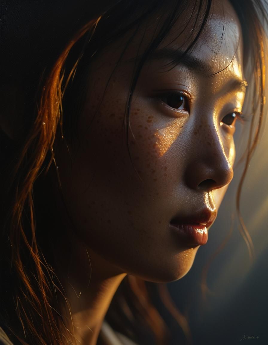 Korean Woman in Chiaroscuro Oil Painting