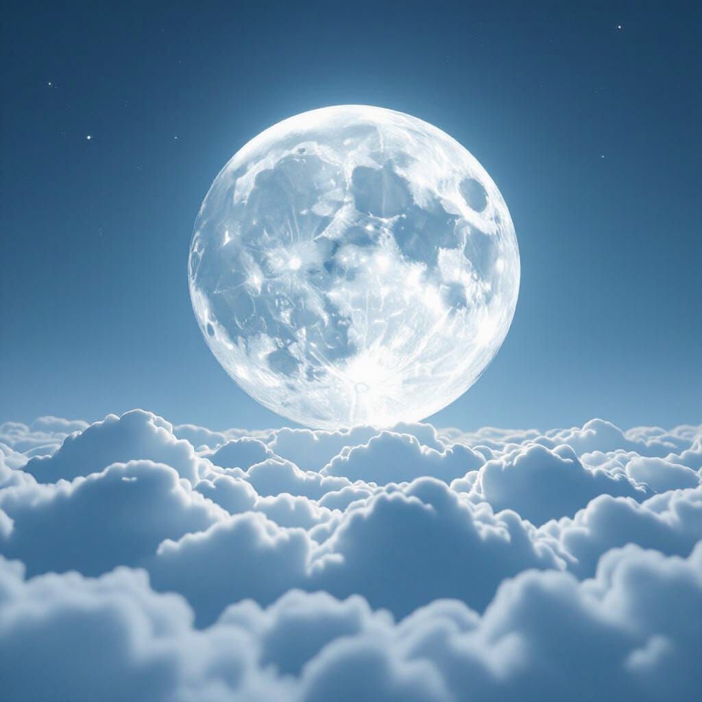 Full Moon Rises Above Puffy Clouds in Ethereal Light