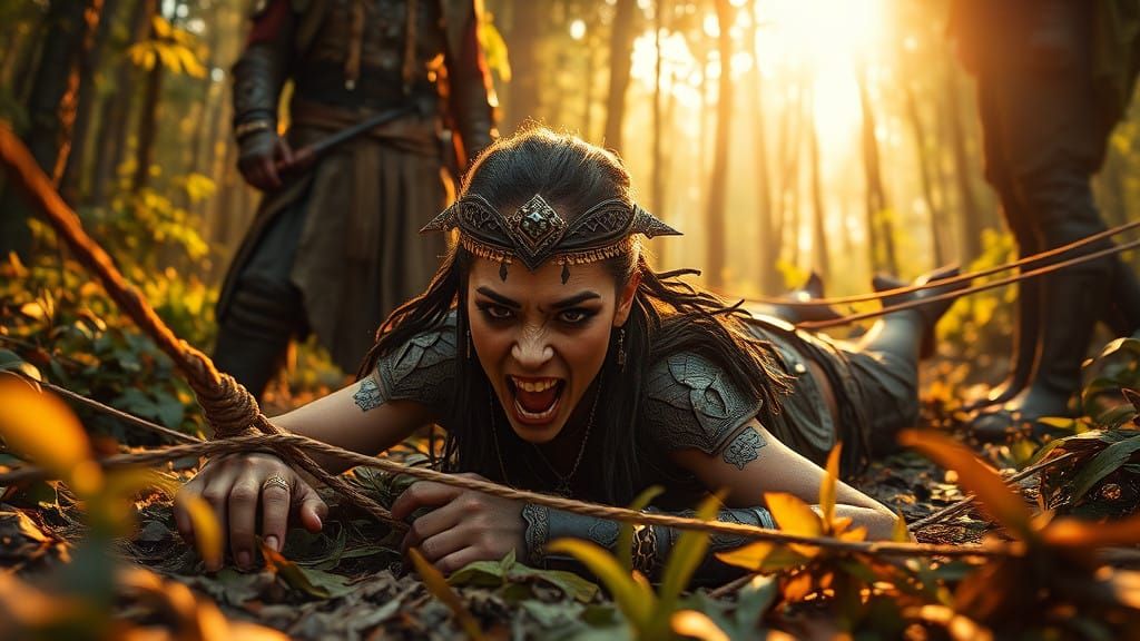 Gorean Forest Warrior Ensnared in Net