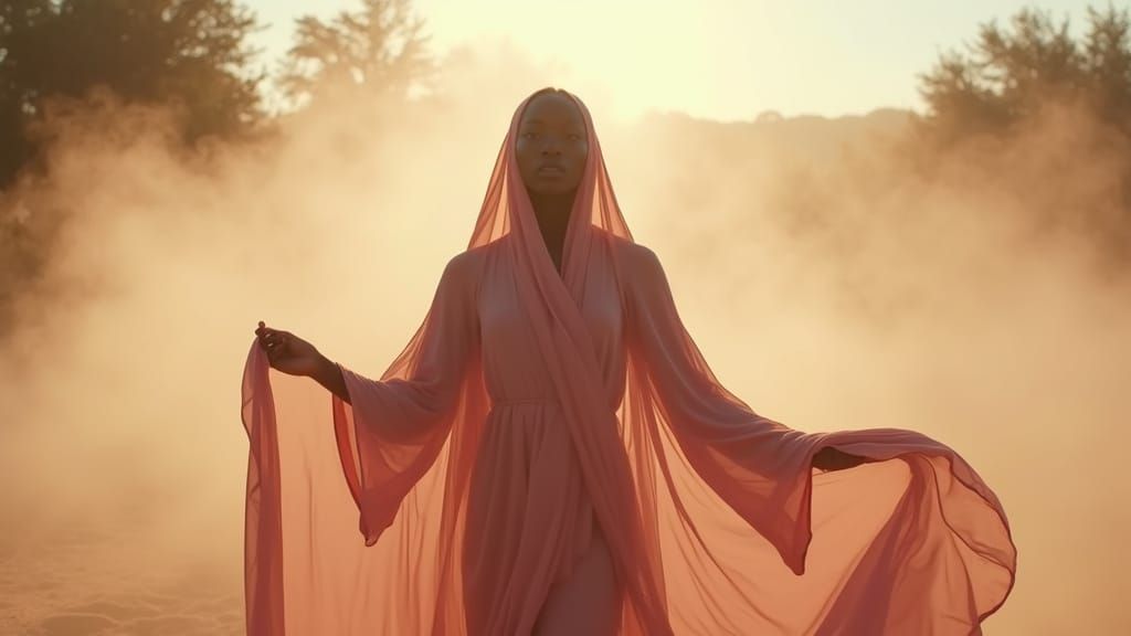 African Woman in Pink Robe in Clearing