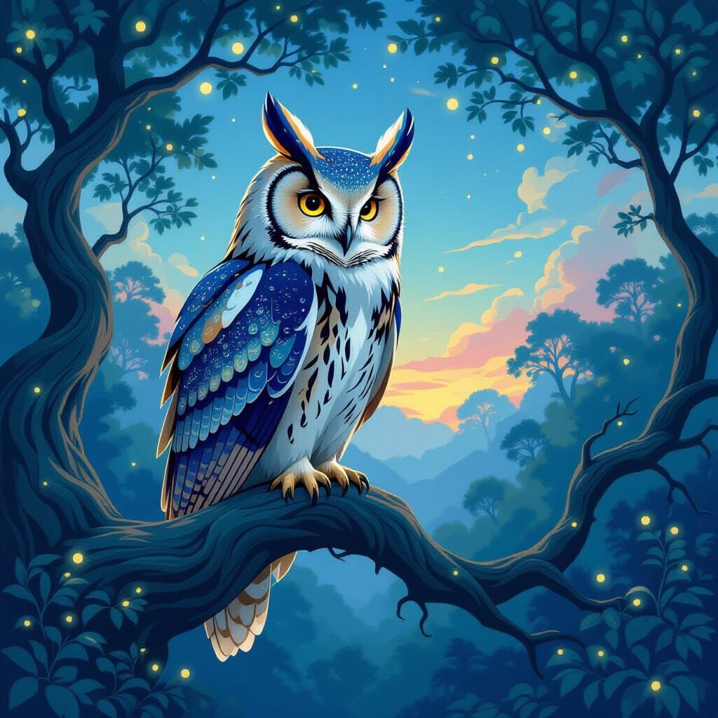 Majestic Nebula Owl in Enchanted Forest