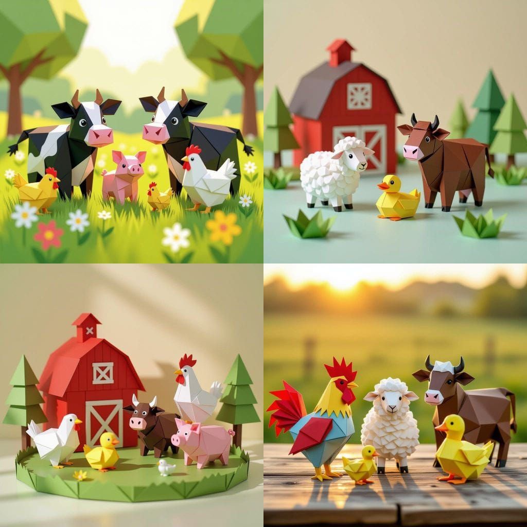 Origami Farm Animals in Vibrant Colors
