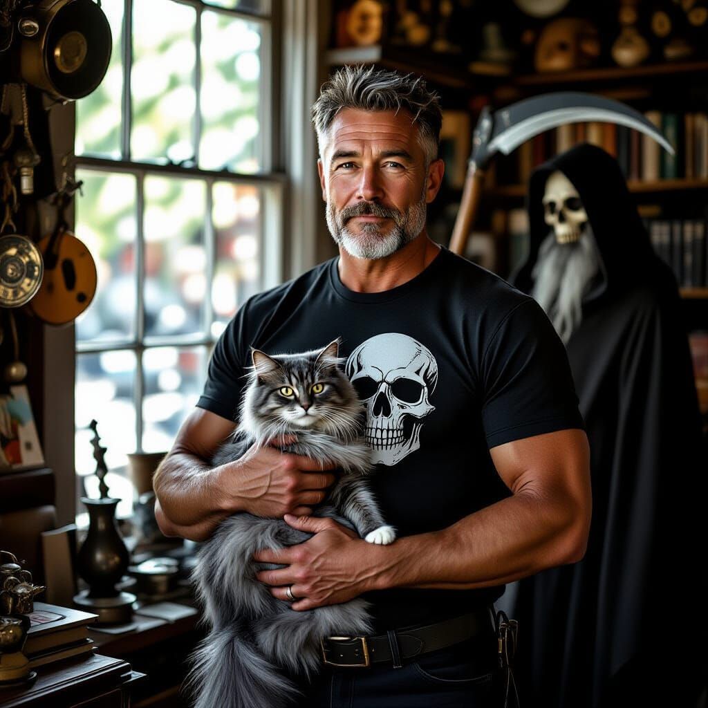 Retired Grim Reaper Owns Bookshop With Pet Cat