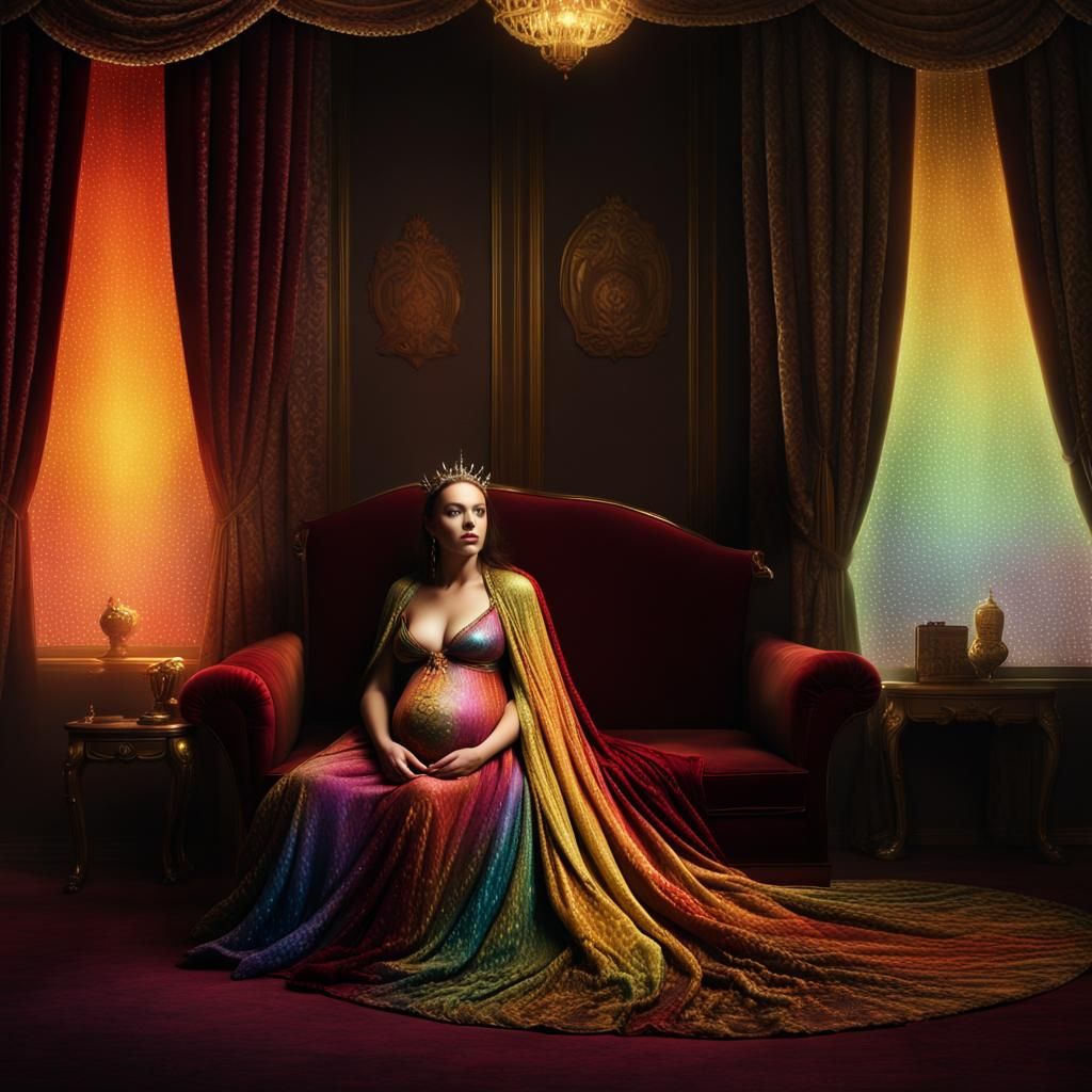 Pregnant Queen in Rainbow Light: Fantasy Concept Art