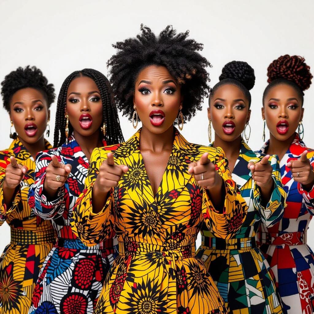Ebony Women in African Print, Dramatic Expressions