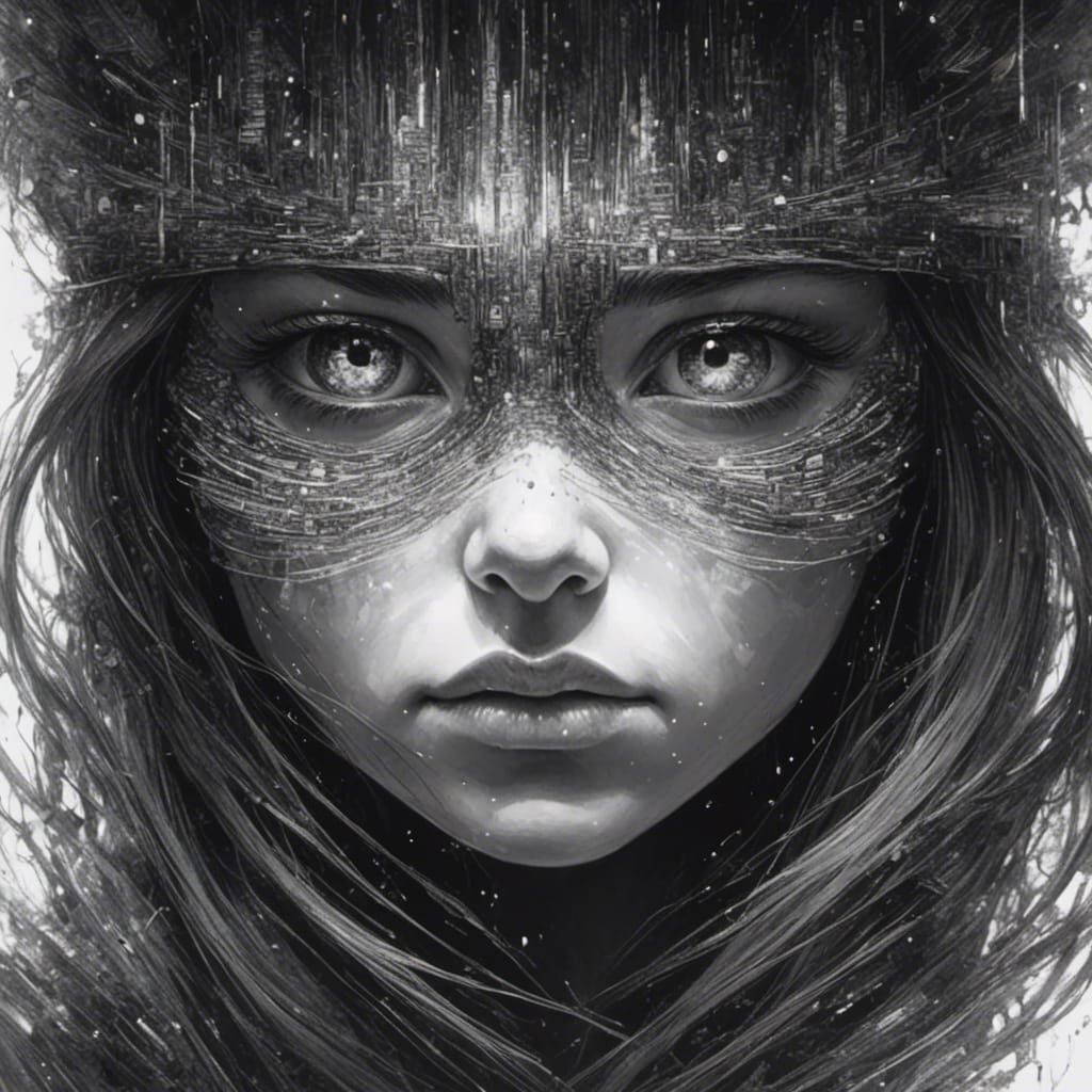 Girl's Eye Reflecting Code in Charcoal Drawing