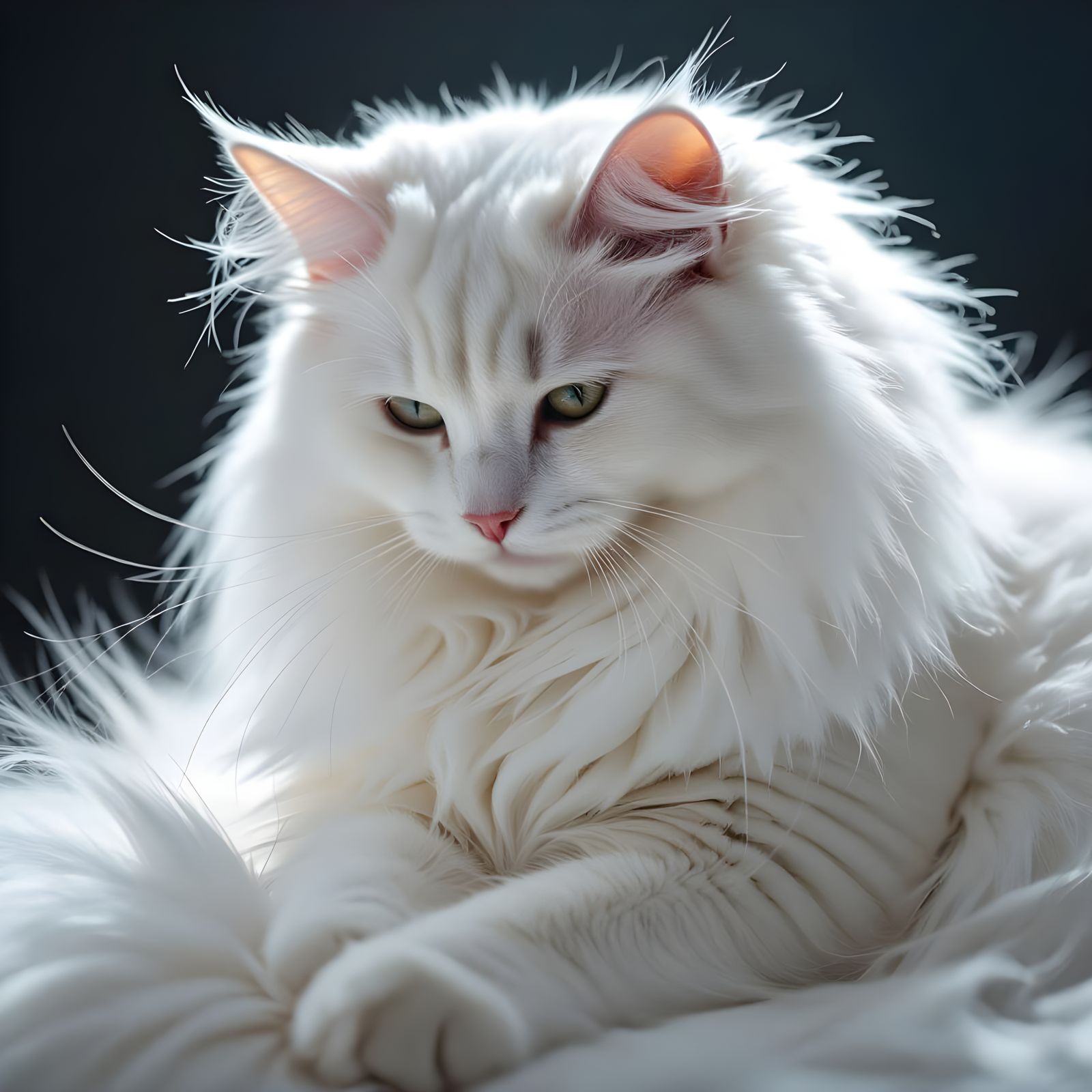 White Turkish Angora Cat Grooming Itself: Cinematic Film Sti...