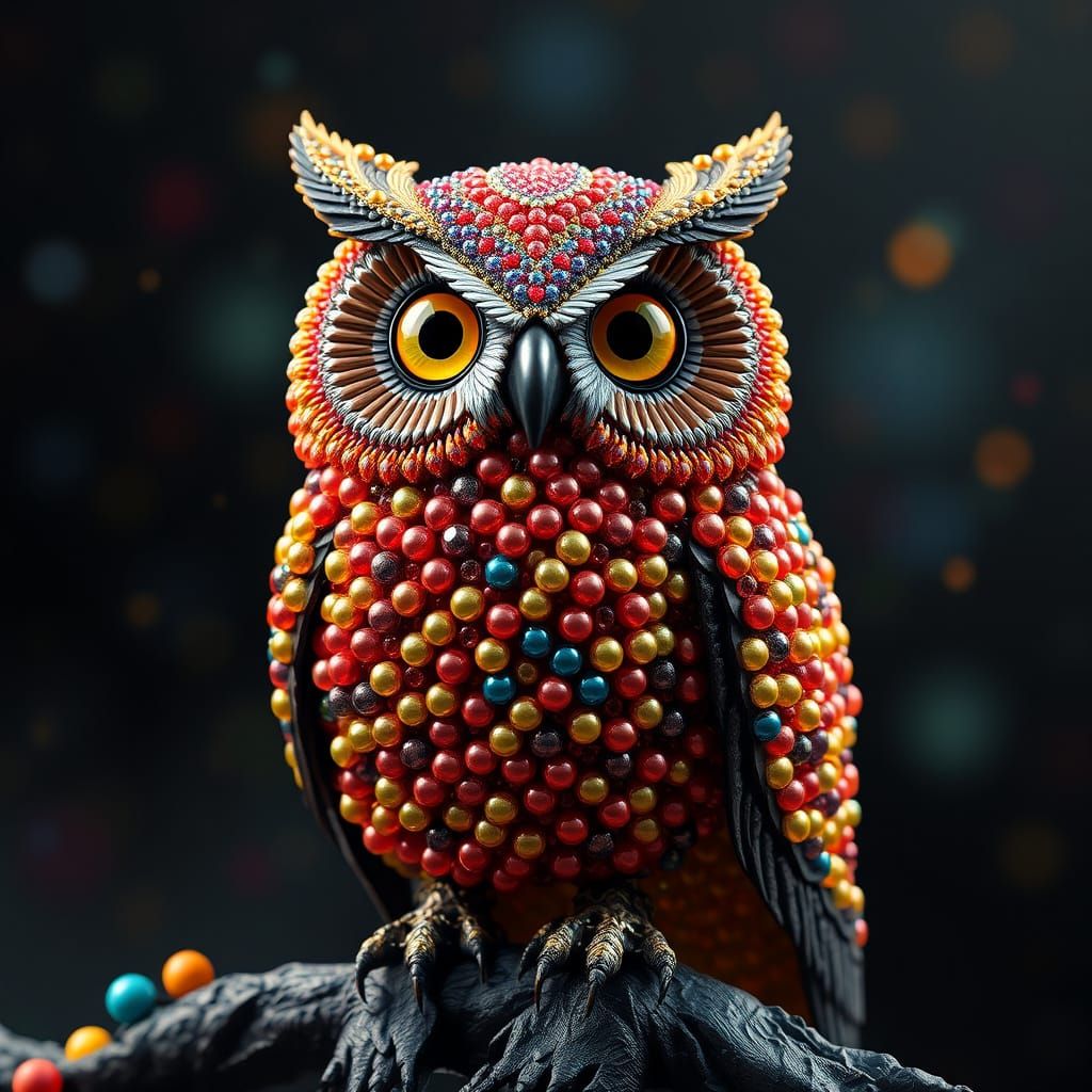 Beaded Owl: Detailed Matte Painting in Deep Color