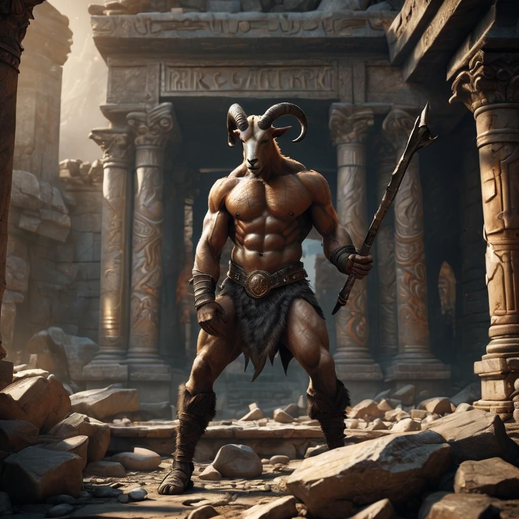 Heroic Goat-Man in Armor: 3D Rendered Fantasy