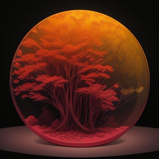 Abstract Velvet Landscape with Geometric Architecture