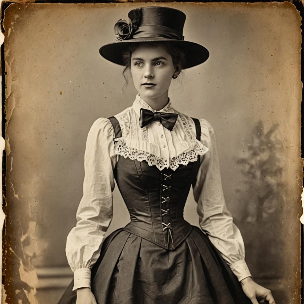 Woman in Formal Wear with Corset and Hat