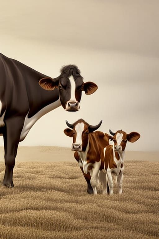 Cow and Calf in Hyperrealistic 3D Rendering