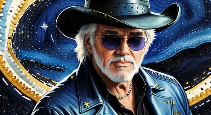 Kenny Rogers in Rembrandt Style with Starry Night