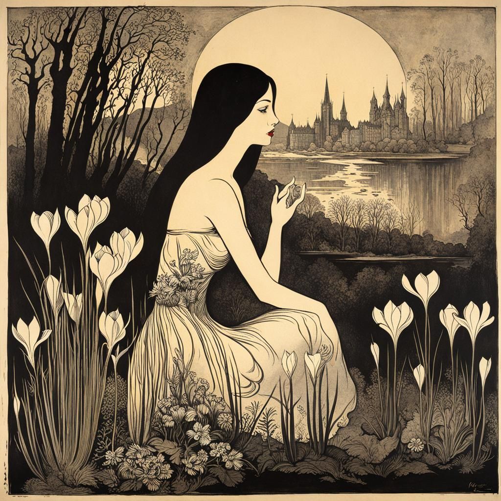 Crocus Maiden in Grattage Surrealist Poster Art