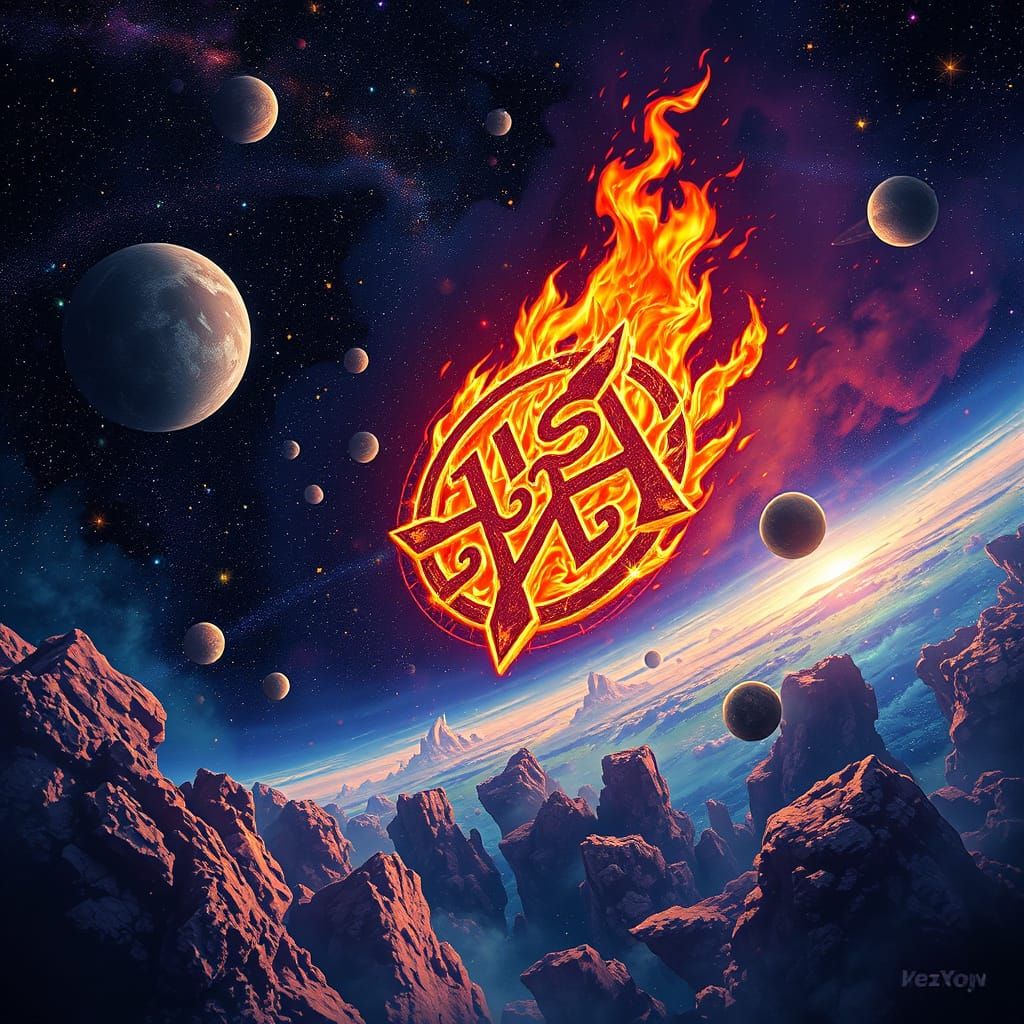 Flaming Viking Rune in Psychedelic Space Art