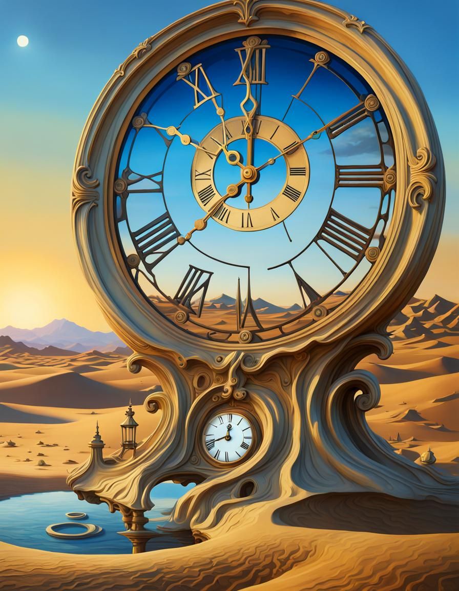 Surreal Handless Clock in Desert Landscape