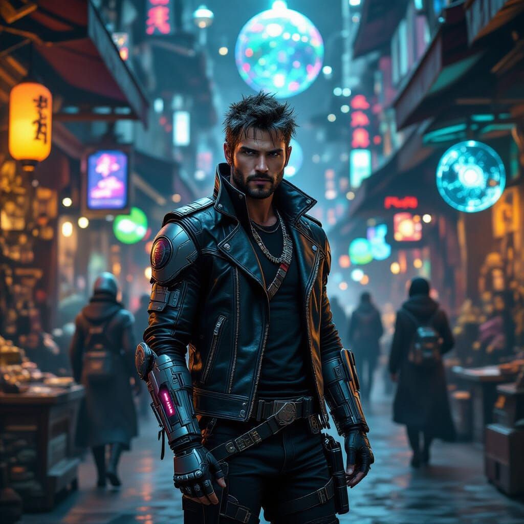 Cybernetic Rogue in Intergalactic Bazaar, in Industrial Futu...