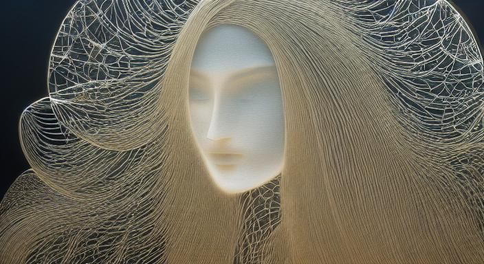 Woman Reflecting in Mycelium Network, Watercolor Style