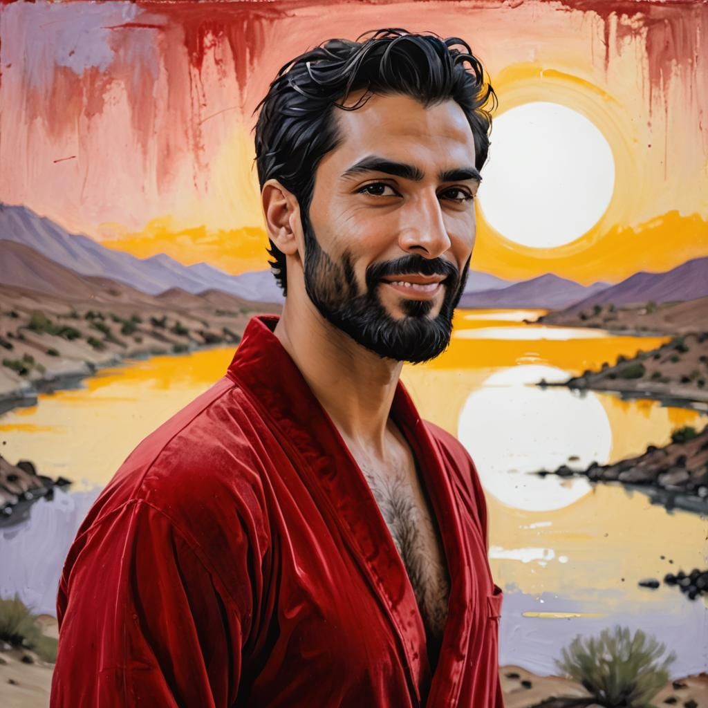 Serene Man in Red Bathrobe: Neo-Expressionist Portrait
