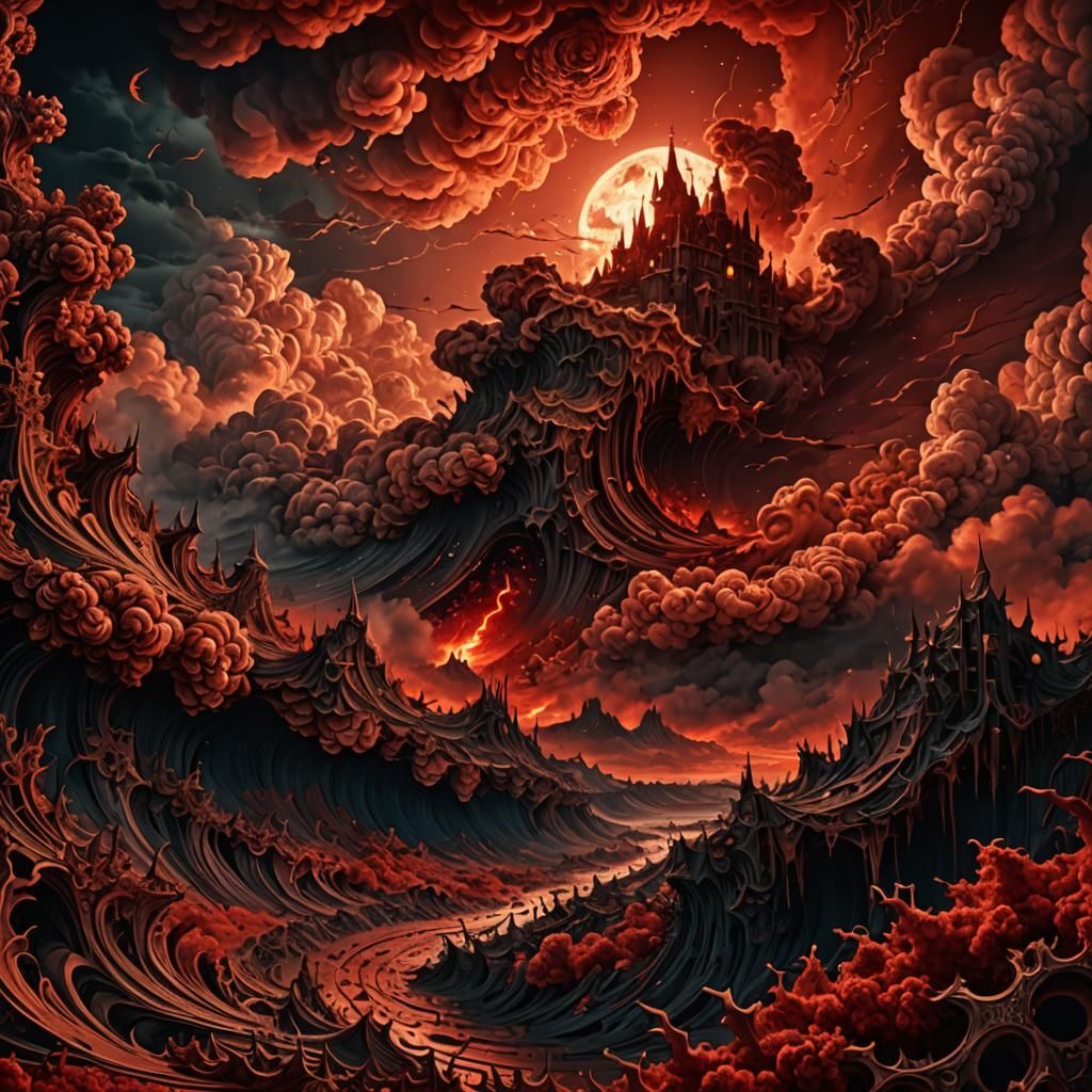 Horrific Red Clouds in Gustave Doré Style