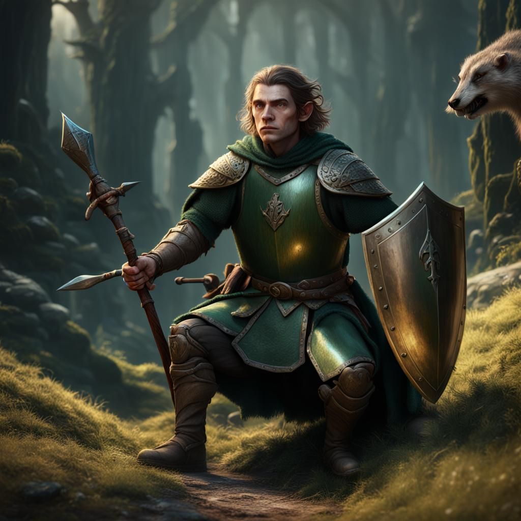 Hobbit Knight on Badger: Fantasy Concept Art