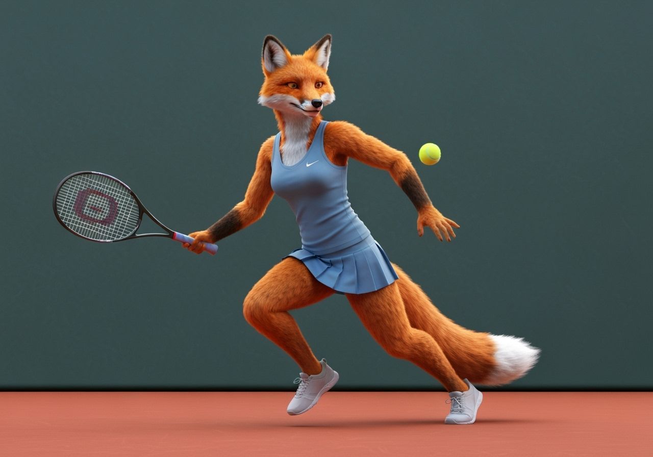 Fox Woman Tennis Player at Wimbledon in Impasto Style