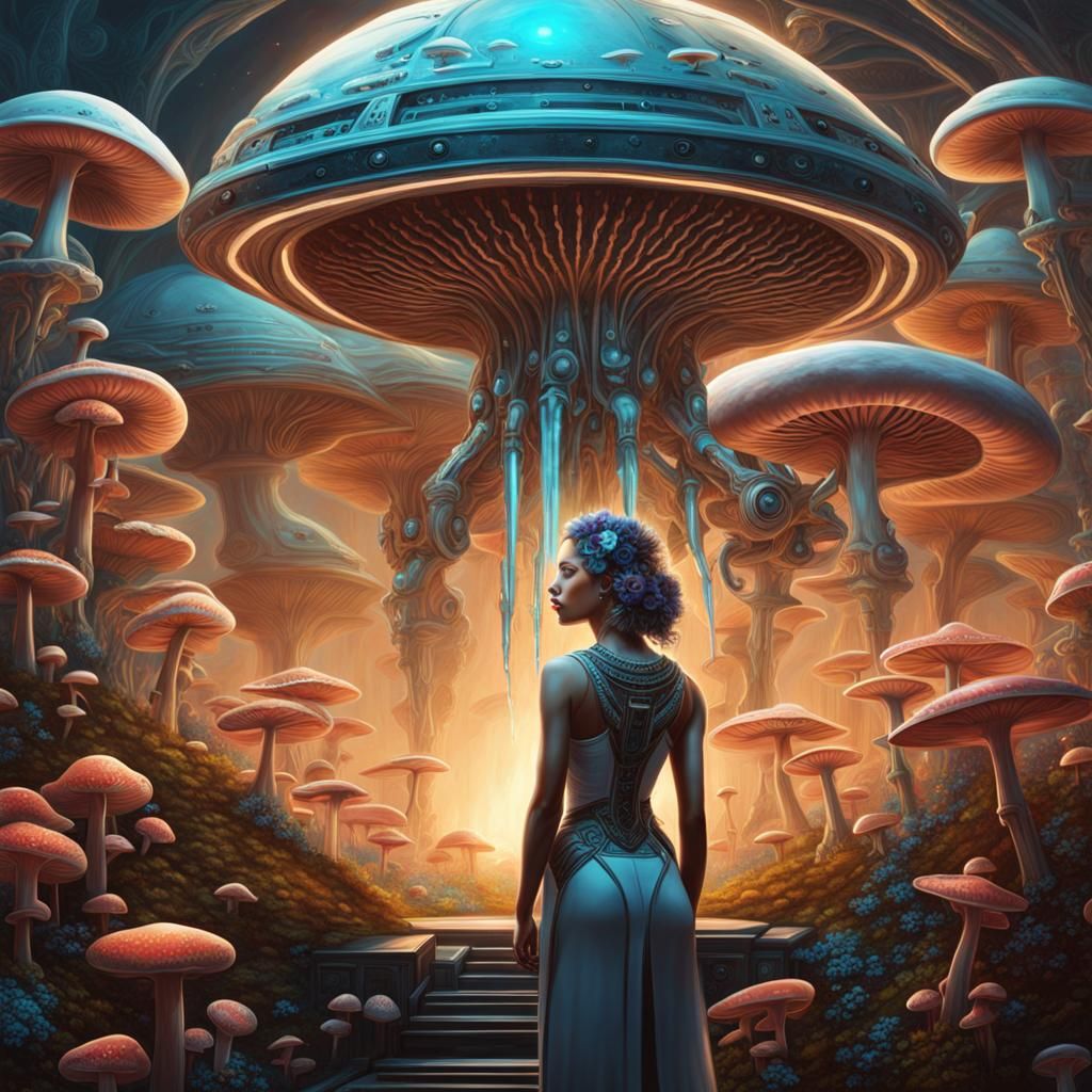 Biomechanical Woman in Alien Landscape