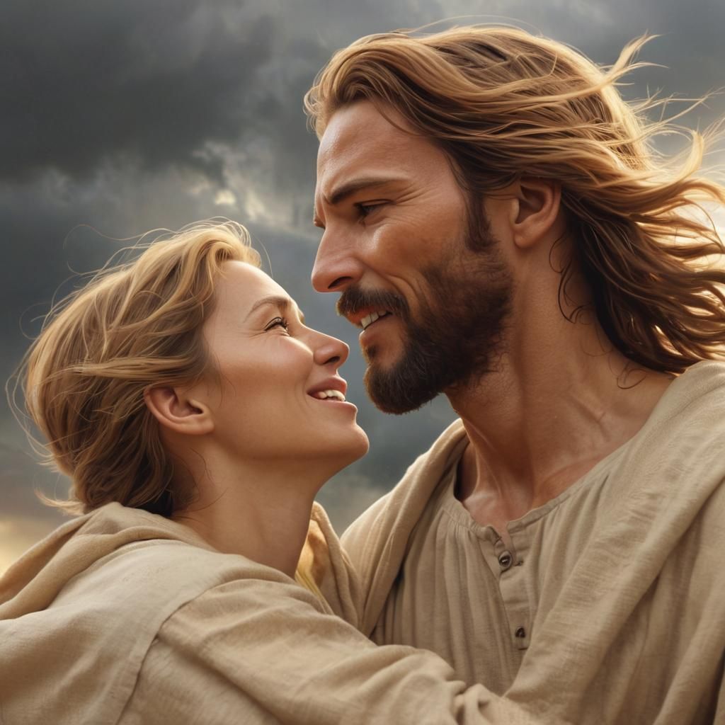 Woman Embracing Jesus in Baroque Digital Art