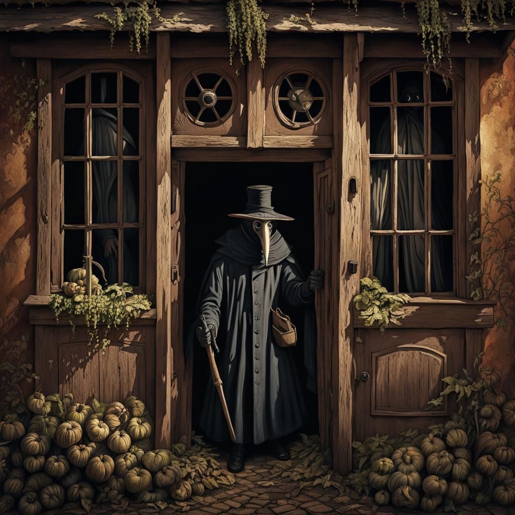 tired plague doctor leaves house