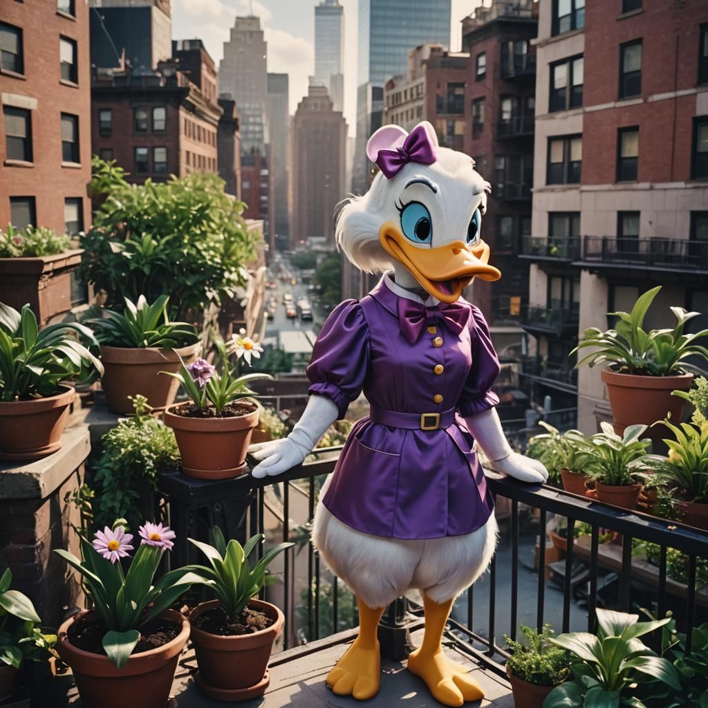 Daisy Duck Overlooks New York in Cinematic Style